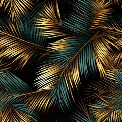 Seamless Pattern of Shining Palm Leaves
