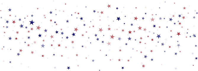 USA flag stars background, red and blue stars confetti horizontal border