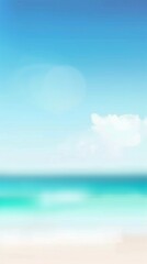 Fototapeta premium Tranquil beach with turquoise waves and clouds. Calm seashore with blue sky and clear waters. Concept of nature, relaxation, tropics, vacation. Copy space. Mockup for design. Vertical
