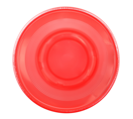 Empty new red disposable plastic cup isolated on white, clipping path, top view	