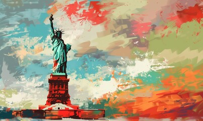 United states statue of liberty illustration, colored acrylic painting