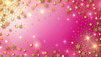 Vibrant Pink Gradient Background Adorned with Golden Sparkles, Stars, and Geometric Patterns - Festive and Celebratory Atmosphere.
