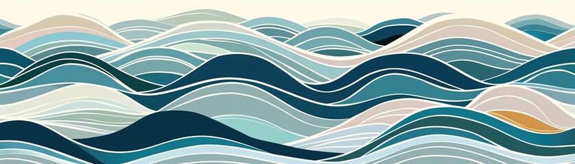 wave patterns on fabric, using a spectrum of cool tones to convey calmness and simplicity in a stylish backdrop
