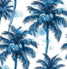 Beautiful vintage floral seamless pattern background. Landscape with palm trees