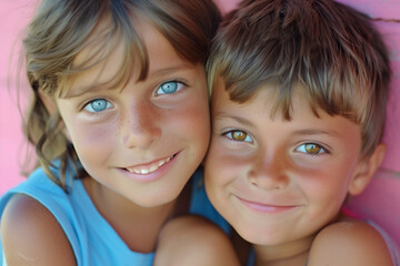 Faces of two kids, a boy and a girl