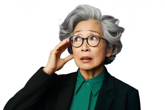 Close up of a worried old chinese businesswoman