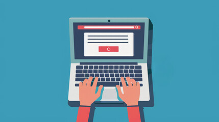 Person typing on a laptop with search engine on screen