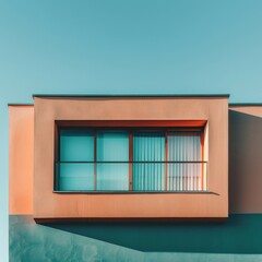 Modern architecture with vibrant orange facade and blue windows