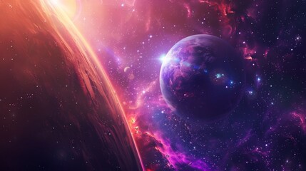 Majestic cosmic phenomenon with vibrant nebula and planets