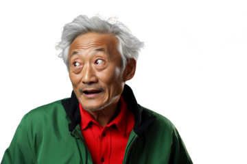 Close up of a shocked old asian man