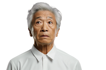 Close up of a shocked old asian man