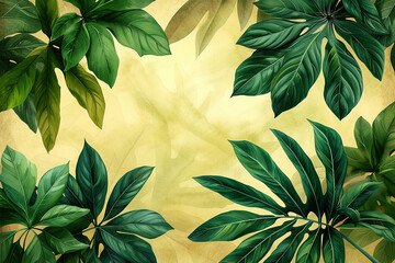 Abstract art tropical leaves background. Wallpaper design with art texture from palm leaves, Jungle leaves, exotic botanical floral pattern