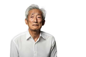 Close up of a sad old asian man