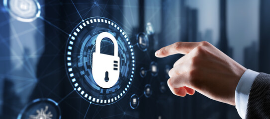 Lock Cyber Security on Virtual Screen Data Protection Technology Privacy concept