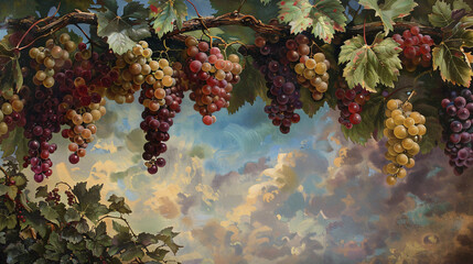 Cluster of Grapes Hanging From Vine