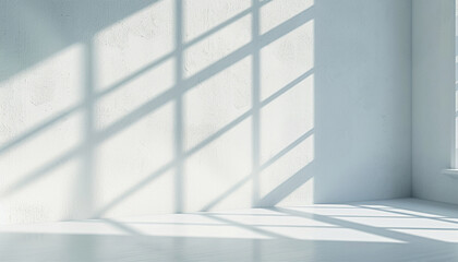 Sunlight casting shadows on modern architecture interior wall