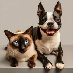 Smiling Brown Dog and Cat Posing Together on a Transparent Background