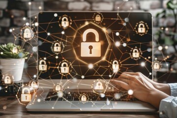 Fototapeta premium Online protection and cyber policy management on secure websites integrate digital privacy platforms, employing background infrastructure security measures.