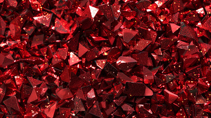 Close-up Collection of Red Shiny Faceted Objects Resembling Crystals or Gemstones - Abstract Luxury Concept.