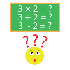 Emoji under a Chalkboard with Question Mark of Math operation for Kids. Vector illustration.