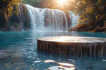 Empty stylish minimalistic stone podium 3D mockup background for beauty product presentation concept. Copy space platform for Cosmetics, perfume home goods fashion sales advertising stand.