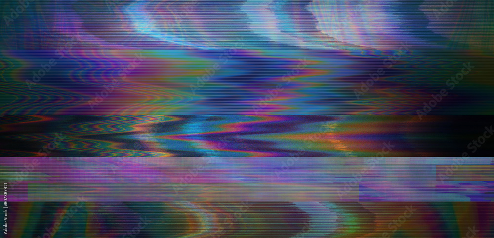 Aufkleber Background texture of retro CCTV or VHS video with multicolored noise and horizontal lines.