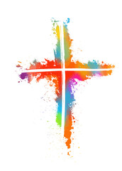 colored cross made of blots. Happy easter. hand drawing. Not AI, Vector illustration