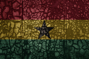flag of ghana on a old grunge metal rusty cracked wall background
