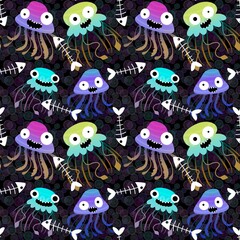 Cartoon sea animals seamless jellyfish pattern for summer print and fabrics