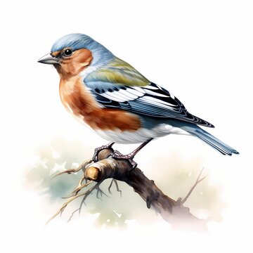 recommend clip art: Chaffinch. Chaffinch on branch clipart. Watercolor illustration. Generative AI. Detailed illustration.