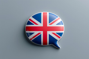 Speech bubble in the shape of a british flag symbolizes learning and education for english language school advertisement