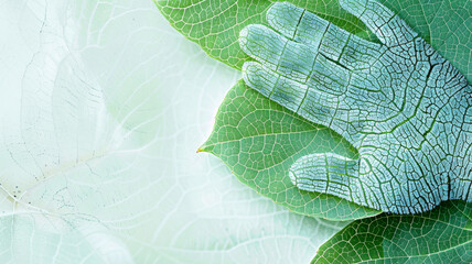 A hand is on a leaf, and the leaf is green