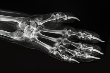 x ray illustration of cat paw closeup on black background  - veterinarian clinic poster design