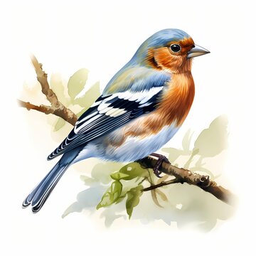 recommend clip art: Chaffinch. Chaffinch on branch clipart. Watercolor illustration. Generative AI. Detailed illustration.