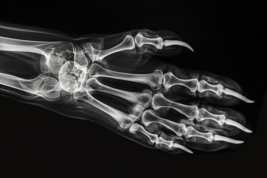 x ray illustration of cat paw closeup on black background  - veterinarian clinic poster design