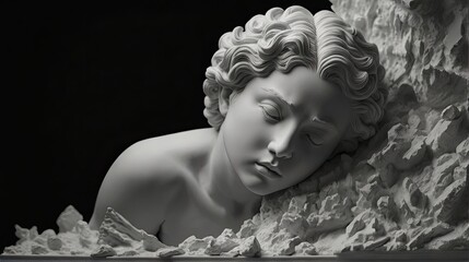 contemporary artof a angel, fine detail, plaster sculpture, stoicism in PNG transparent background