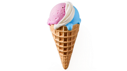 ce cream scoop on waffle cone on transparent background cutout, PNG file. Many assorted different flavour Mockup template for artwork design.