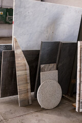 Large warehouse, interior, Italian marble storage room, industrial style. Cut to size details. High Resolution