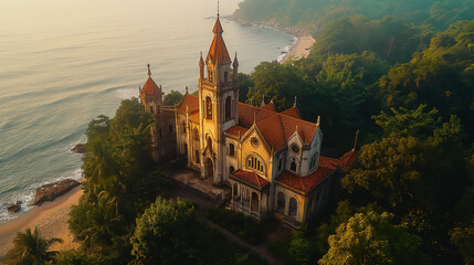 Gothic Seaside Church Amid Tropical Forest