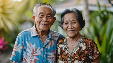 happy asian elderly couple with blurred daytime background in high resolution and high quality. concept portraits, elderly