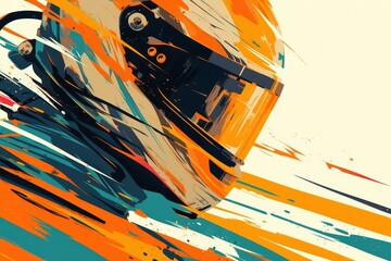 Retro design race helmet with an abstract background and lines