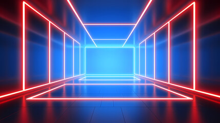 Abstract neon background with blue and red glowing lines