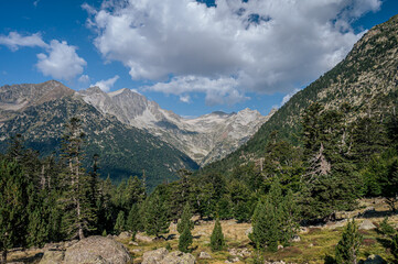 Beautiful high mountains with blue sky and clouds