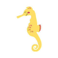 funny yellow seahorse, sea animal. Vector cartoon illustration for stickers, children's books, products, room decoration.