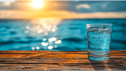 A glass brims with pure water, emblematic of vitality and clarity - obrazy, fototapety, plakaty