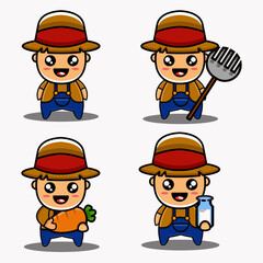 cute vector design illustration mascot bundle farmer