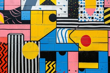 Abstract street art background. Creative graffiti with geometric shapes and lines in Memphis style...