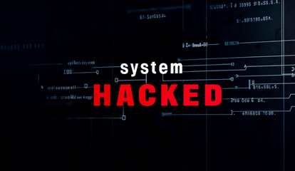 Visual Representation of System Hack, Digital Security Breach with Code and Alert Message. System Hacked Alert on Computer Screen, Red Warning Message with Programming Code Background.