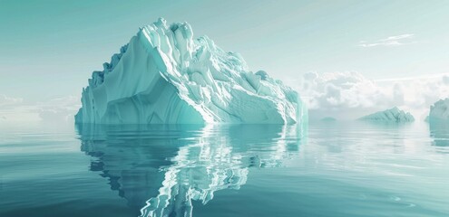 Serene Iceberg Reflection in Calm Waters Under Clear Skies, a Symbol of Tranquil Nature and Climate Importance