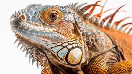 Fototapeta premium Close-up portrait of an iguana with vivid skin textures and piercing eyes, Concept of reptilian beauty and exotic wildlife 